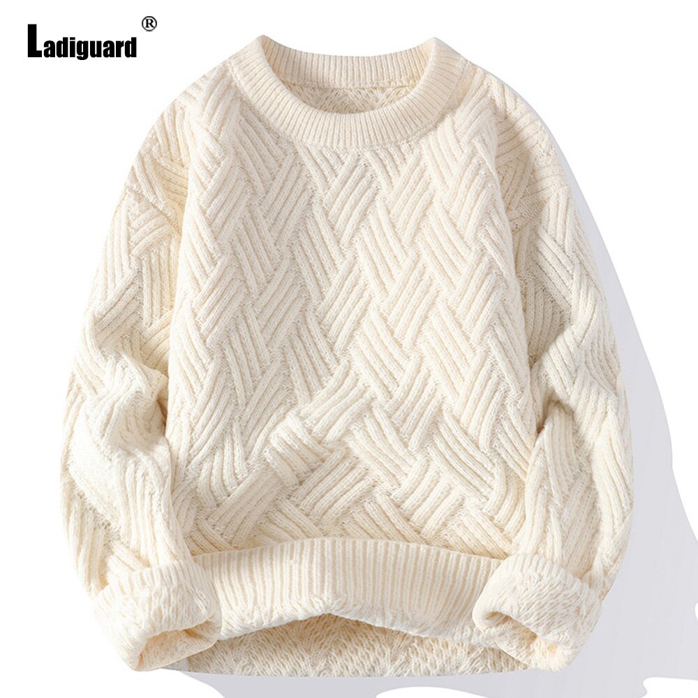 Ladiguard Mens Long Sleeves Knitted Sweater Casual Pullovers masculinas pull homme ropa jumpers vintage harajuku ruched Sweaters